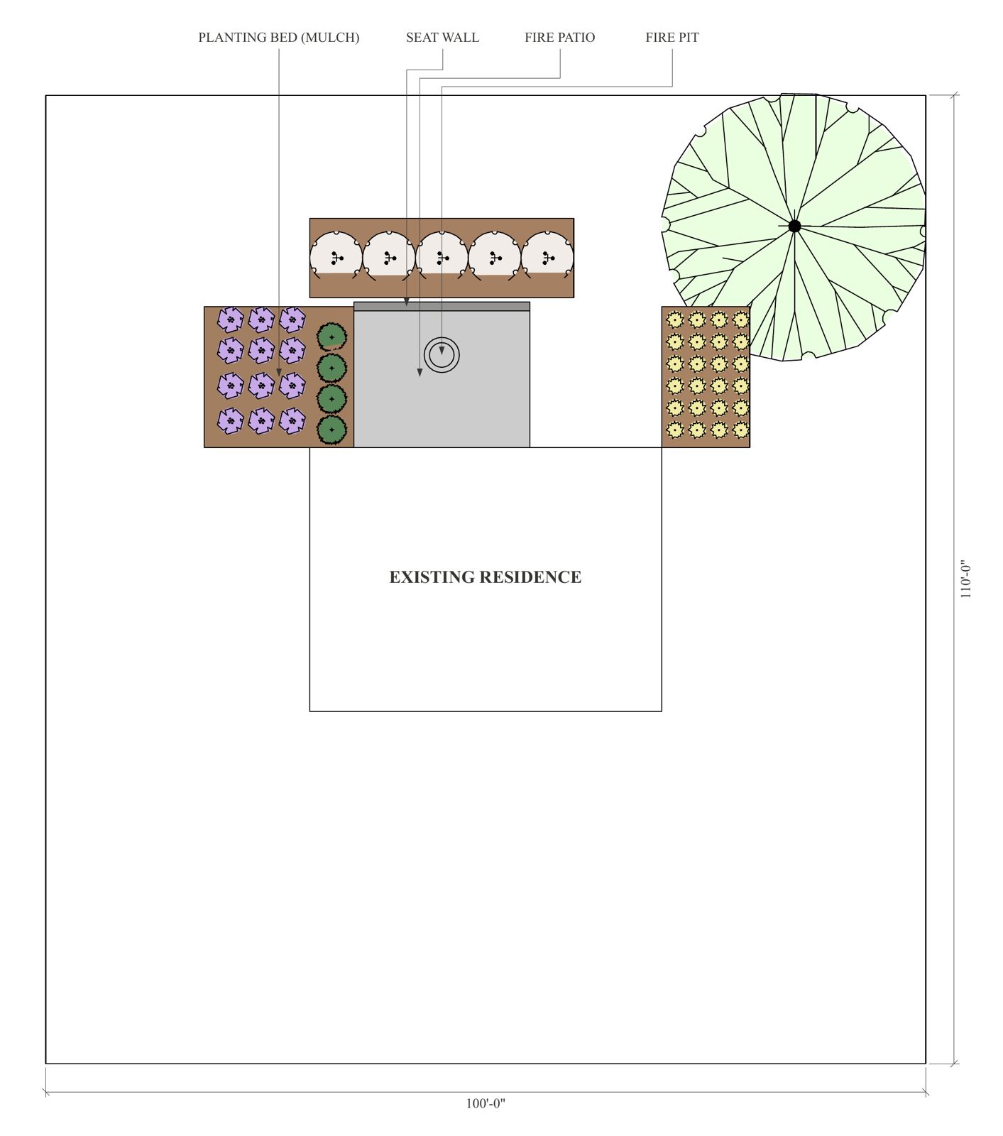 LS.01 site development sheet from a sample job: house, patio, beds and grades in plan view